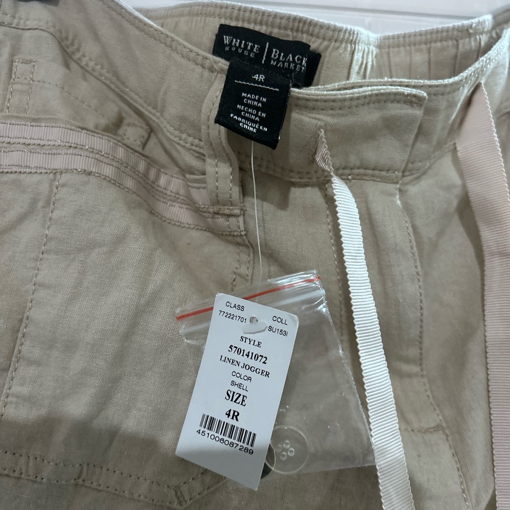 White House Black Market Beige Linen Cargo Tie-Waist Pants NWT